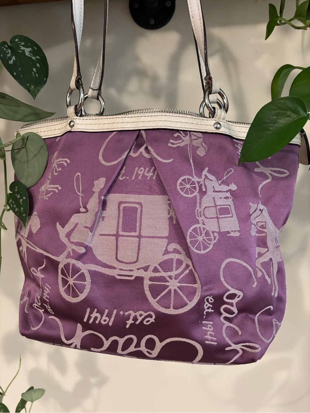 Coach Purple Signature Carriage Tote with White Trim - Picture 3 of 4